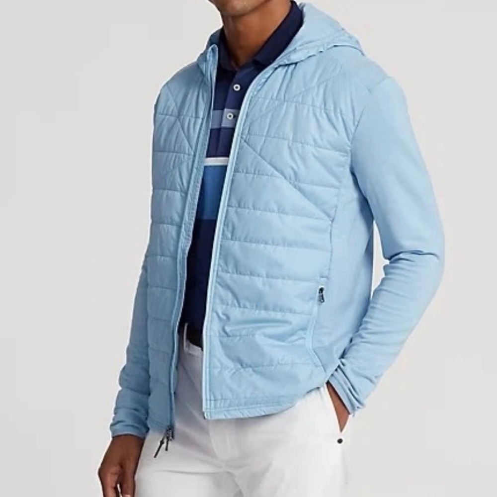 RLX Ralph Lauren Golf Jacket Mens L Blue Hybrid Quilted Hooded Active Outdoor